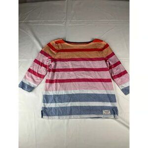 Talbots Petite Striped 3/4 Sleeve Tunic Top Orange Pink Blue White Casual